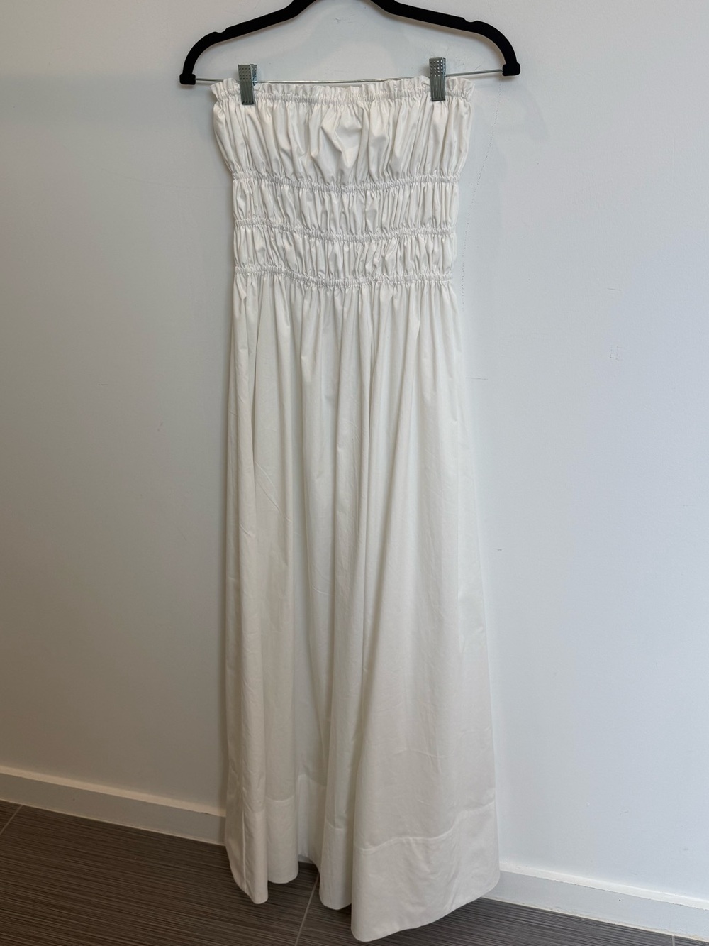 Strapless Smocked White Maxi Dress